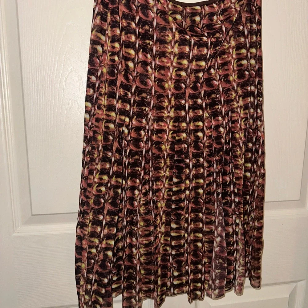 Vivienne Tam Brown retro printed mesh pull on midi skirt 1 M